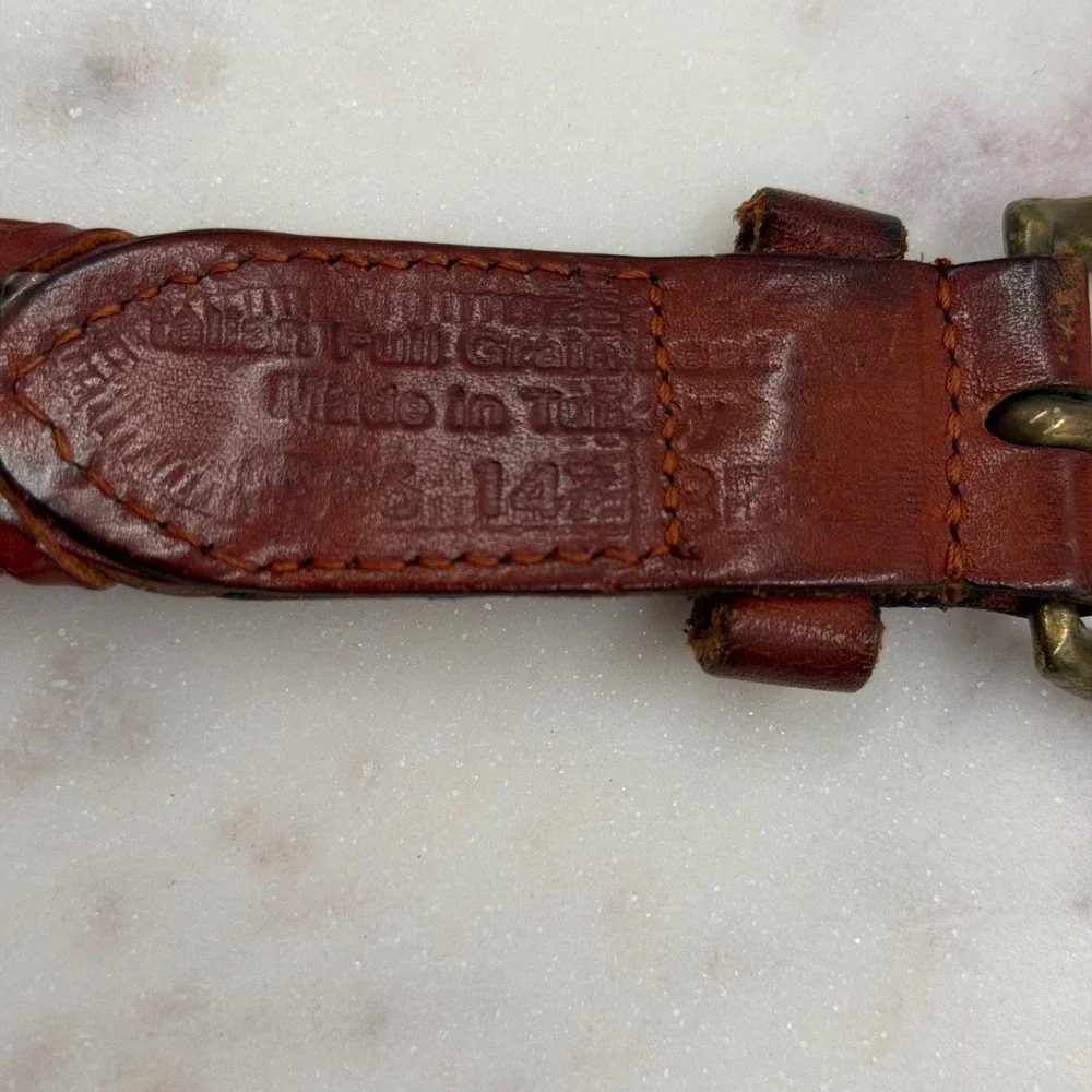 Vintage Tallen Mens Brown Italian Full Grain Leather Ladder Belt Made in Turkey